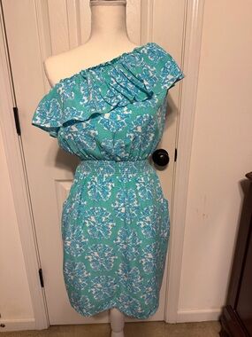 Lilly Pulitzer Blue and White One Shoulder Dress